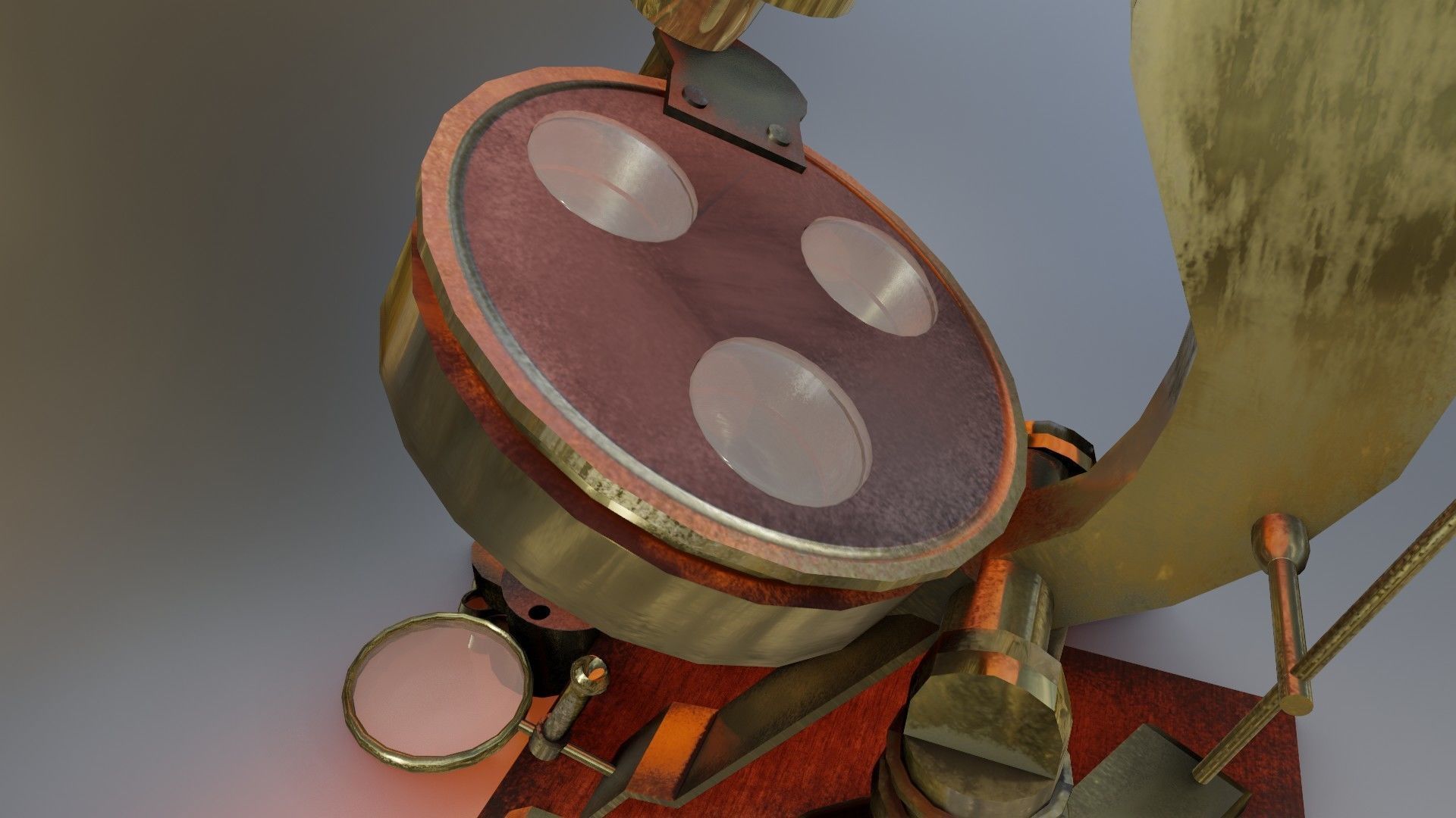 Old British Microscope 3d model Low-poly 3D model_1