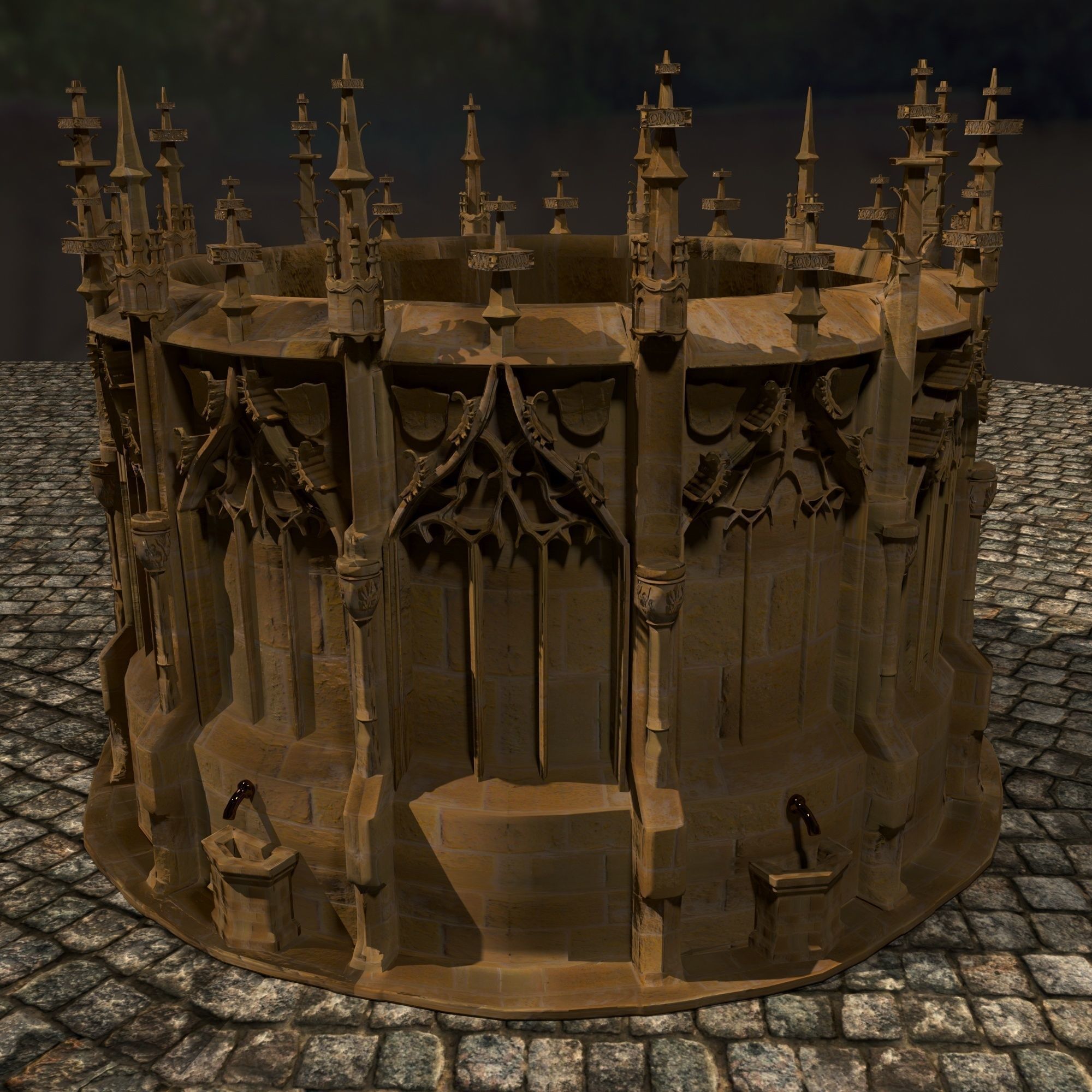 Gothic fountain Low-poly 3D model_2