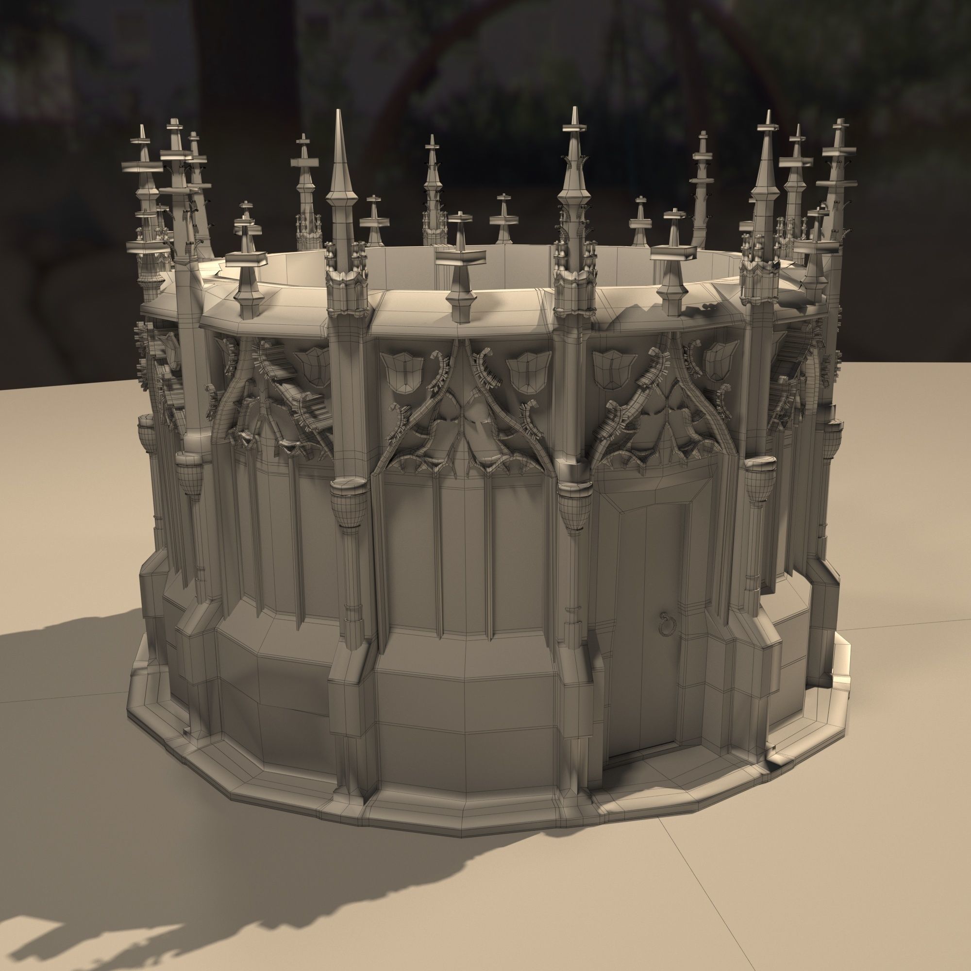 Gothic fountain Low-poly 3D model_6