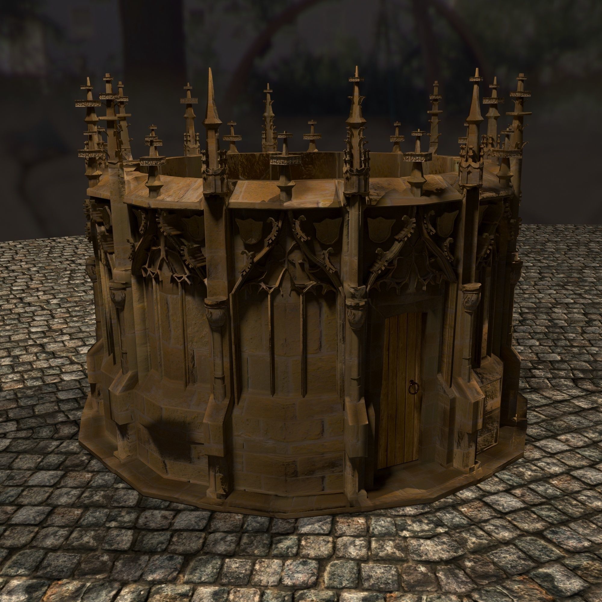 Gothic fountain Low-poly 3D model_7