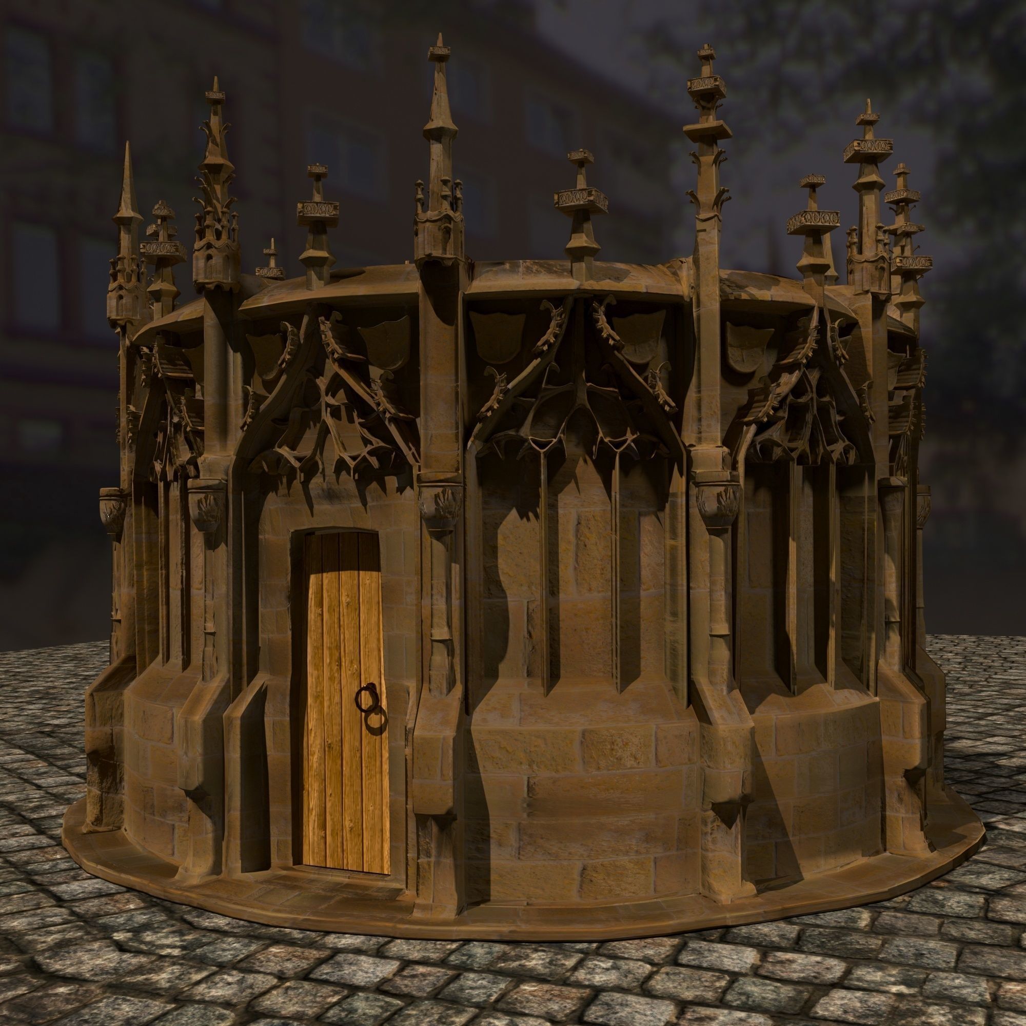Gothic fountain Low-poly 3D model_0