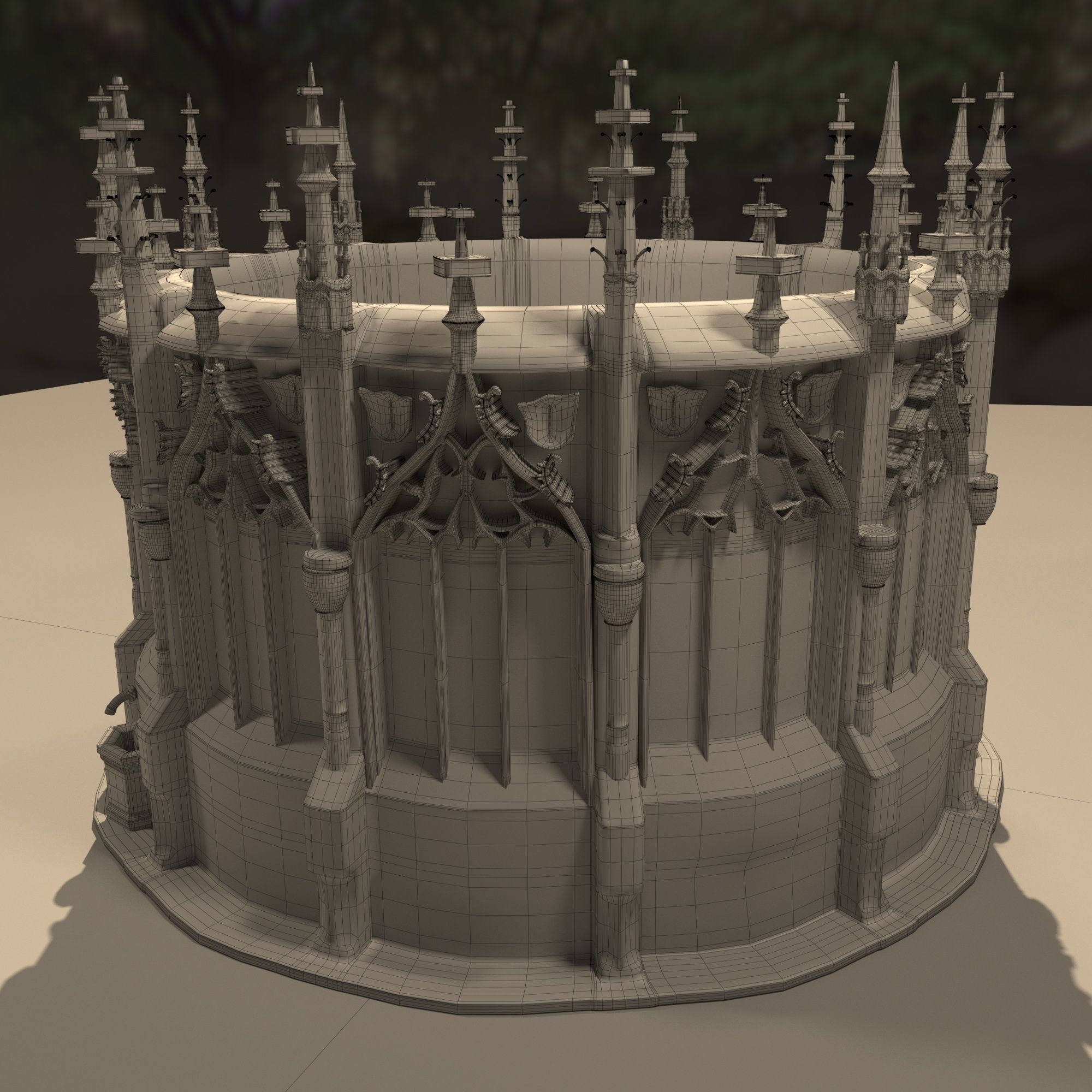 Gothic fountain Low-poly 3D model_4