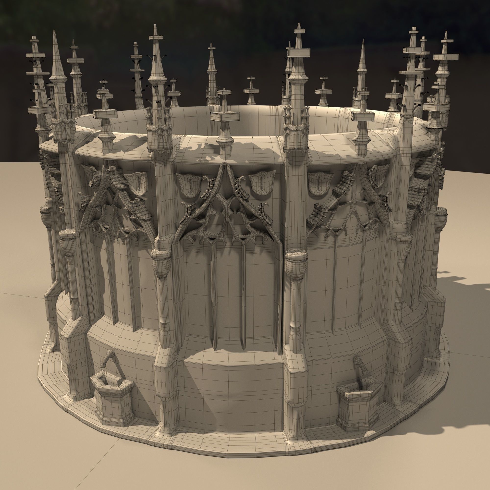 Gothic fountain Low-poly 3D model_3