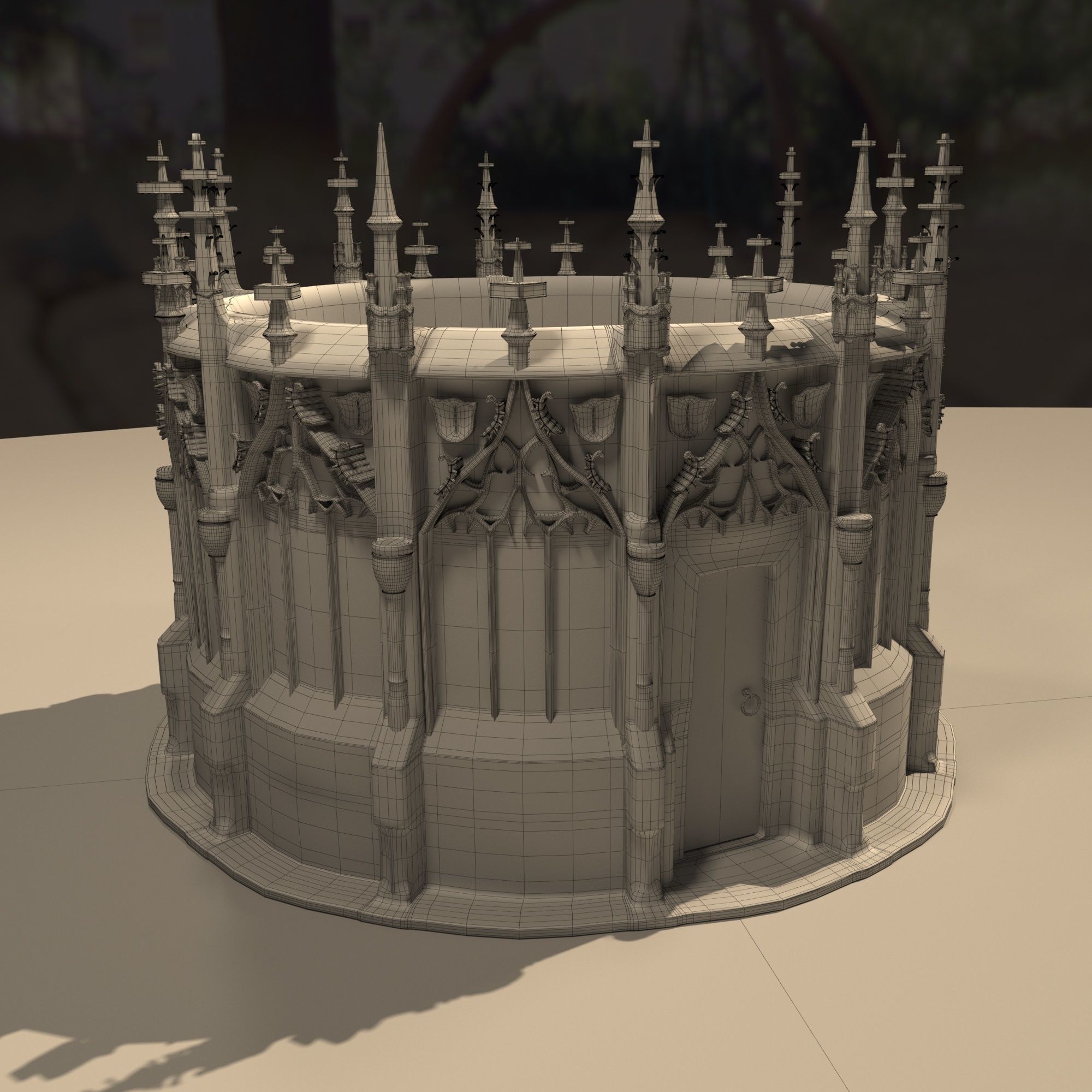 Gothic fountain Low-poly 3D model_5