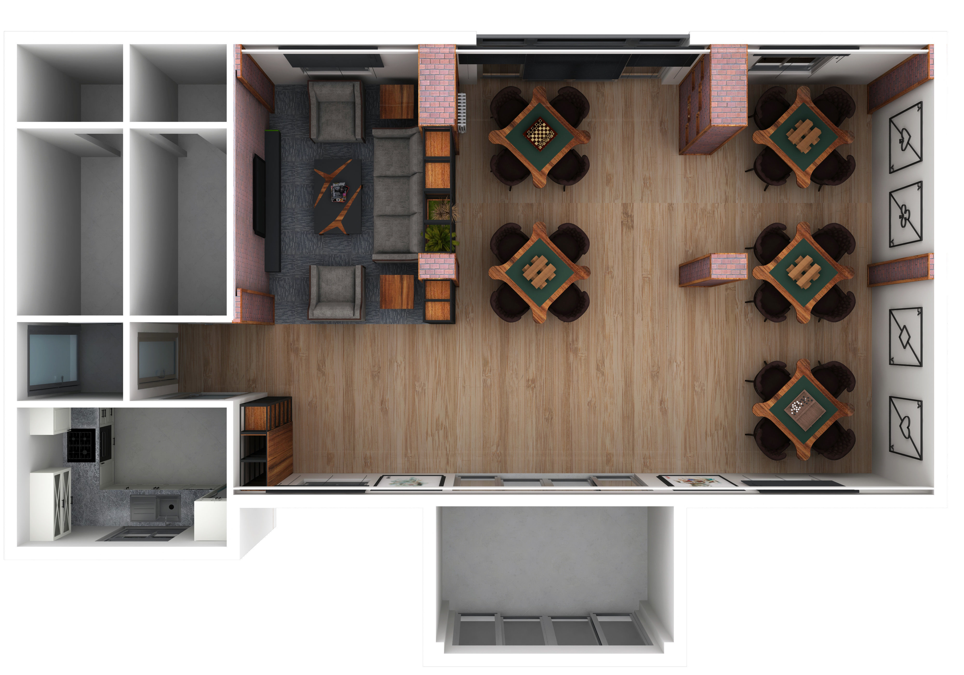 cafeteria interior design of restaurant 3D model_5