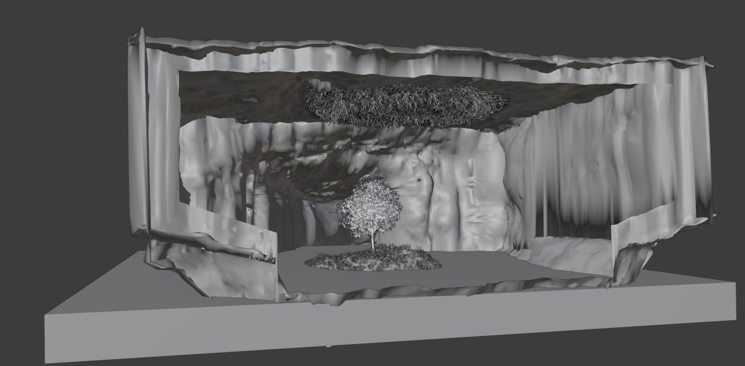 Dark cave with tree 3D model_2