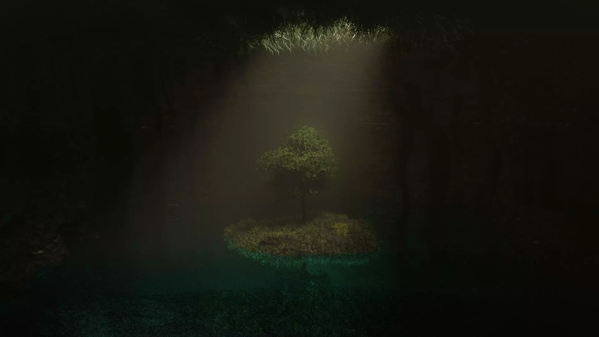 Dark cave with tree 3D model_0