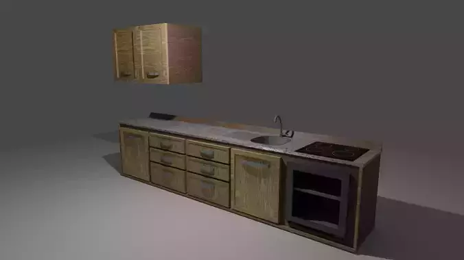 Kitchen Set Game Ready with cabinets and sink