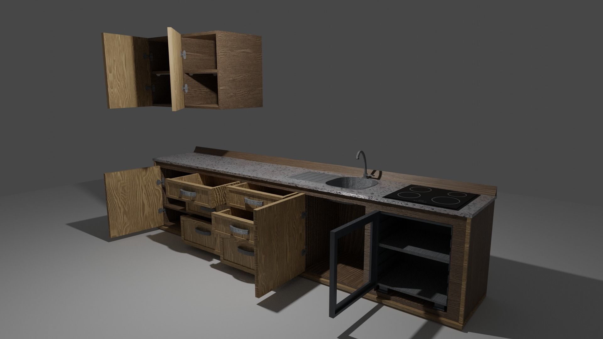 3D model Kitchen Set Game Ready with and sink VR / AR / lowpoly CGTrader