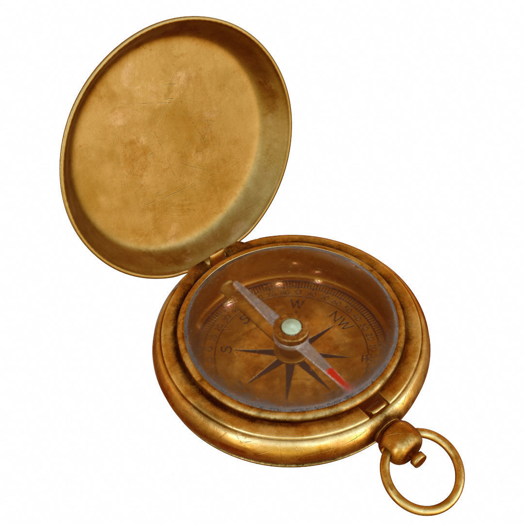 Vintage Brass Compass 4  3D model with PBR textures Low-poly 3D model_15