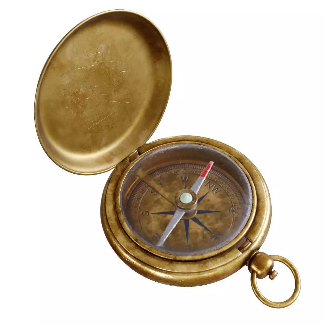Vintage Brass Compass 4  3D model with PBR textures Low-poly 3D model_0