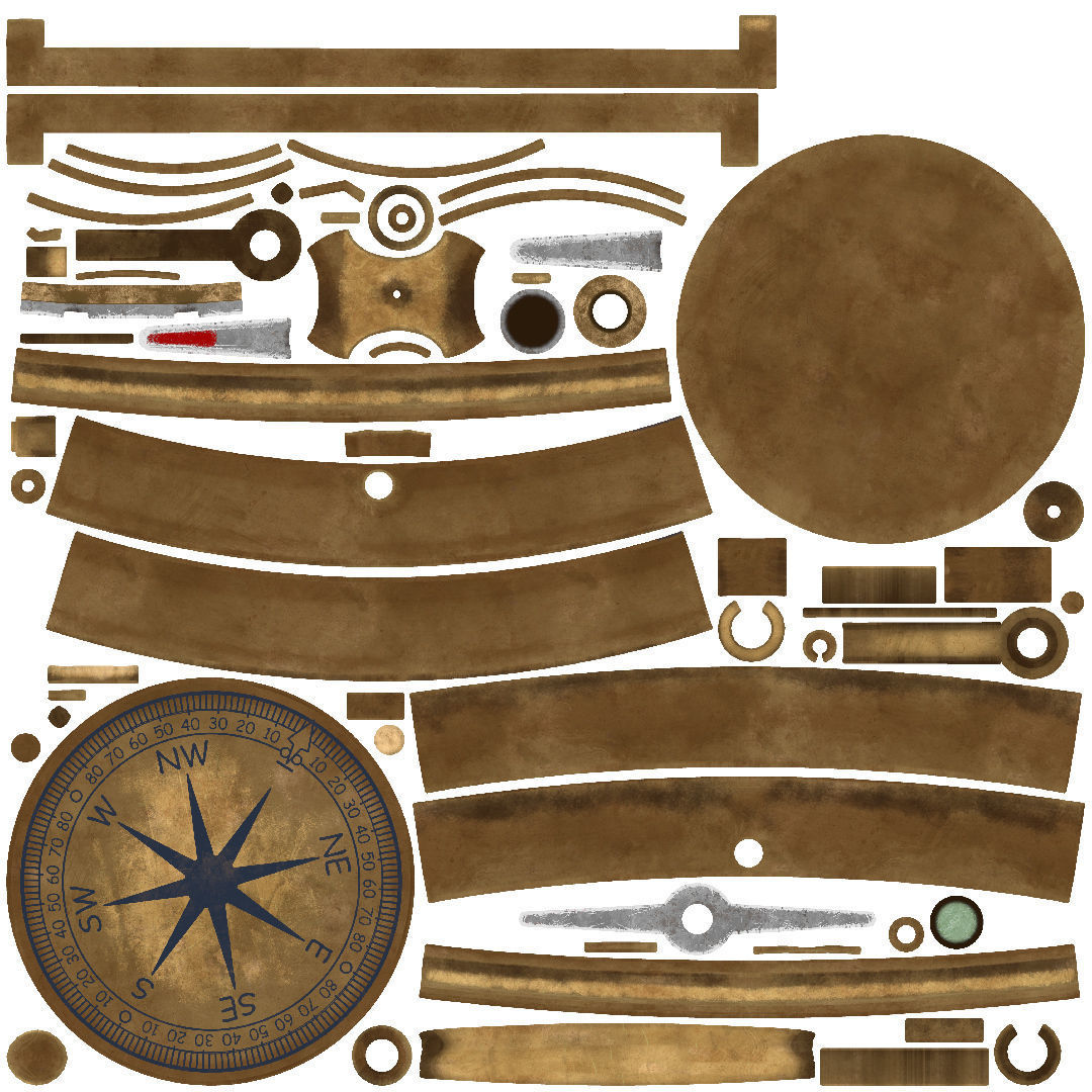 Vintage Brass Compass 4  3D model with PBR textures Low-poly 3D model_22
