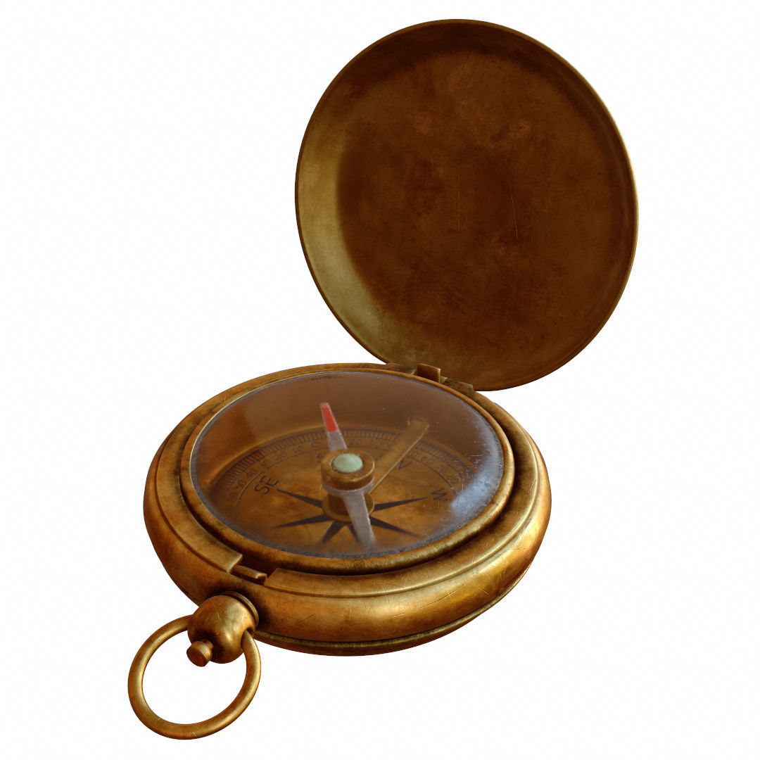 Vintage Brass Compass 4  3D model with PBR textures Low-poly 3D model_5