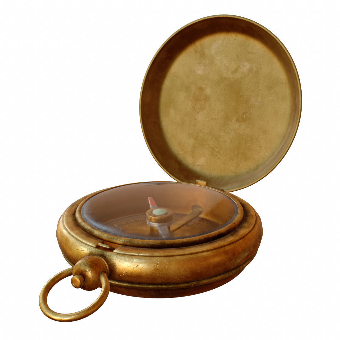 Vintage Brass Compass 4  3D model with PBR textures Low-poly 3D model_6