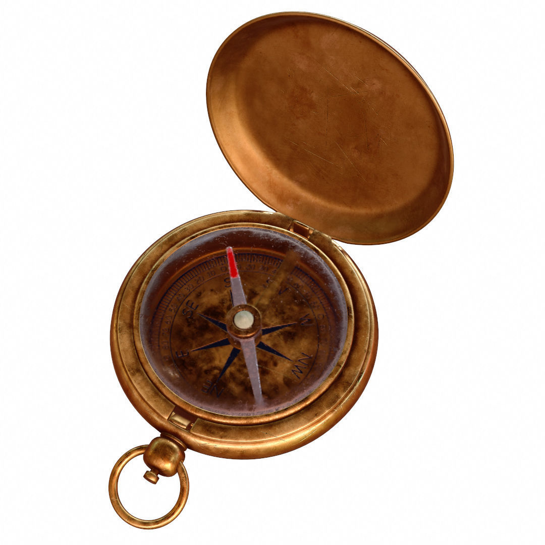 Vintage Brass Compass 4  3D model with PBR textures Low-poly 3D model_7