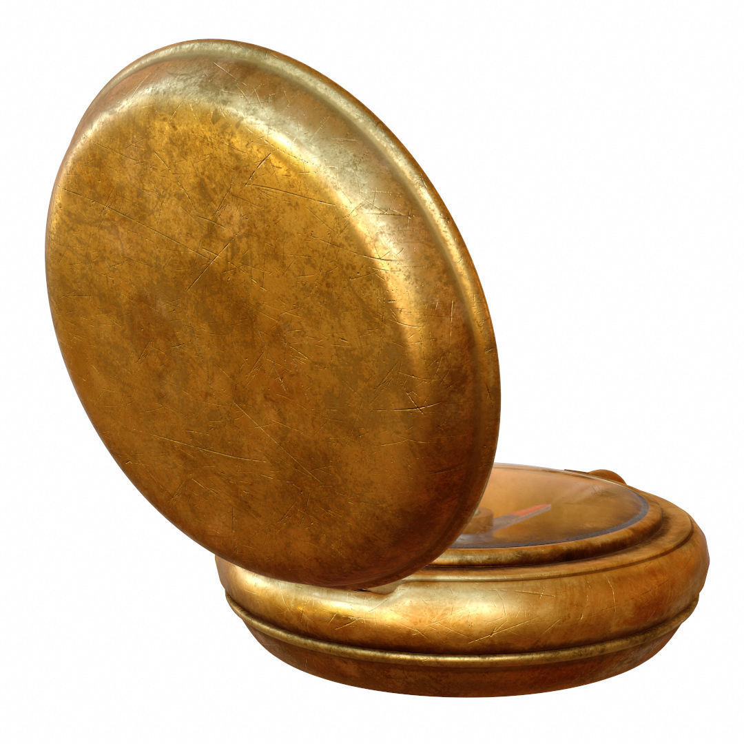 Vintage Brass Compass 4  3D model with PBR textures Low-poly 3D model_4