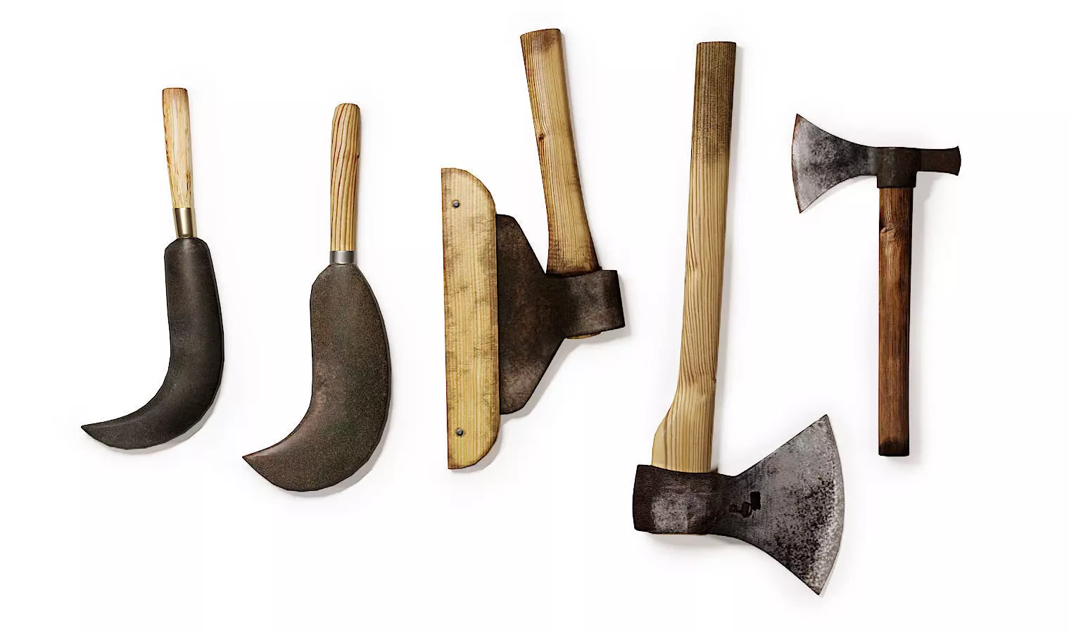 Hatchets set lowpoly 3d model axes and Low-poly 3D model_0