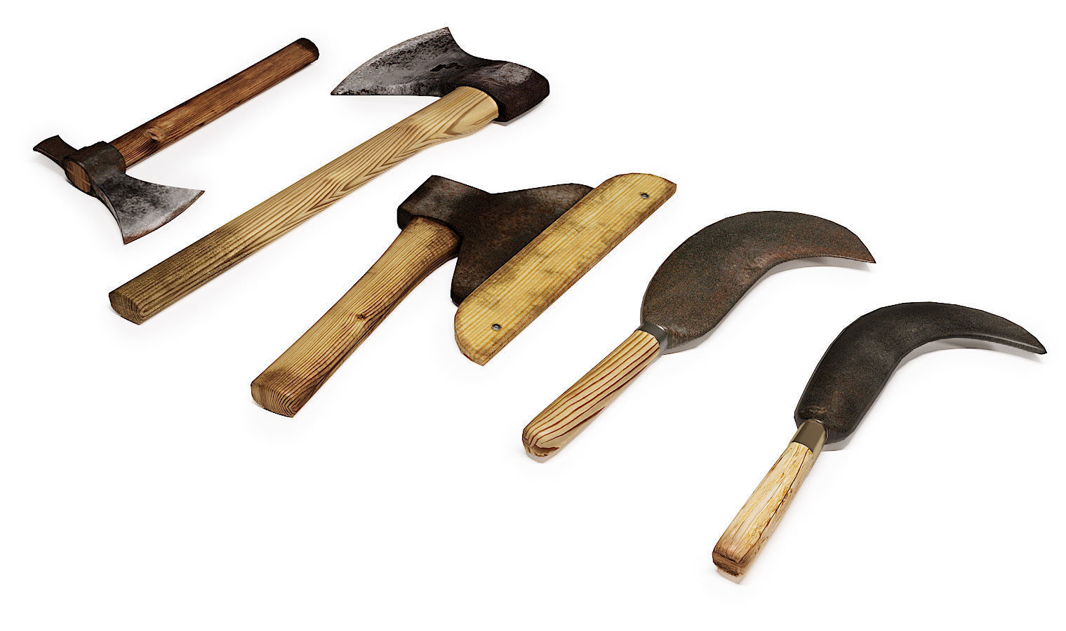 Hatchets set lowpoly 3d model axes and Low-poly 3D model_1