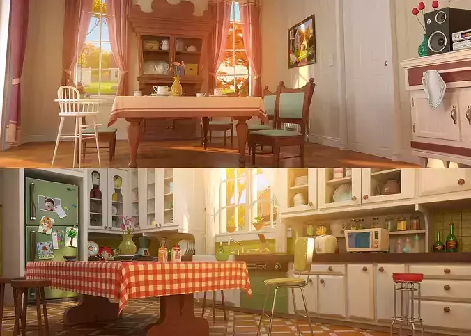 Cartoon Kitchen Dining Room 3D model