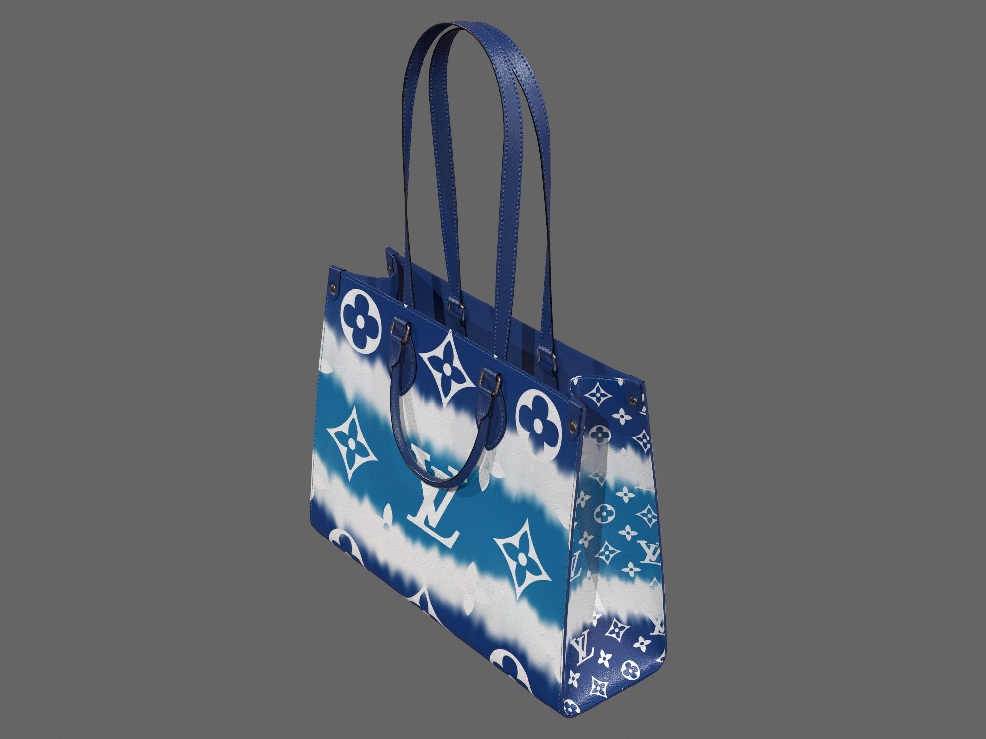 Louis Vuitton Bag Onthego Giant Monogram Blue Bleu Low-poly 3D model_7