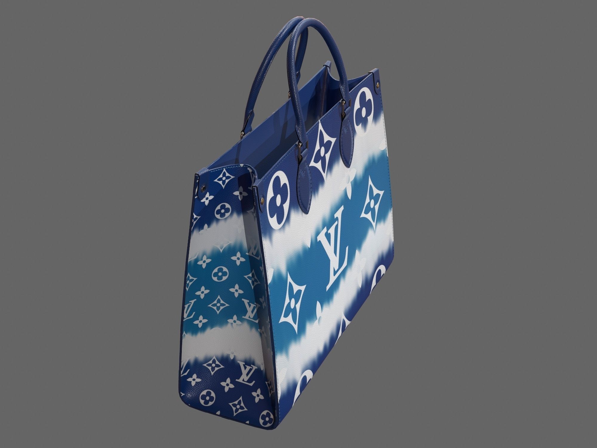 Louis Vuitton Bag Onthego Giant Monogram Blue Bleu Low-poly 3D model_4