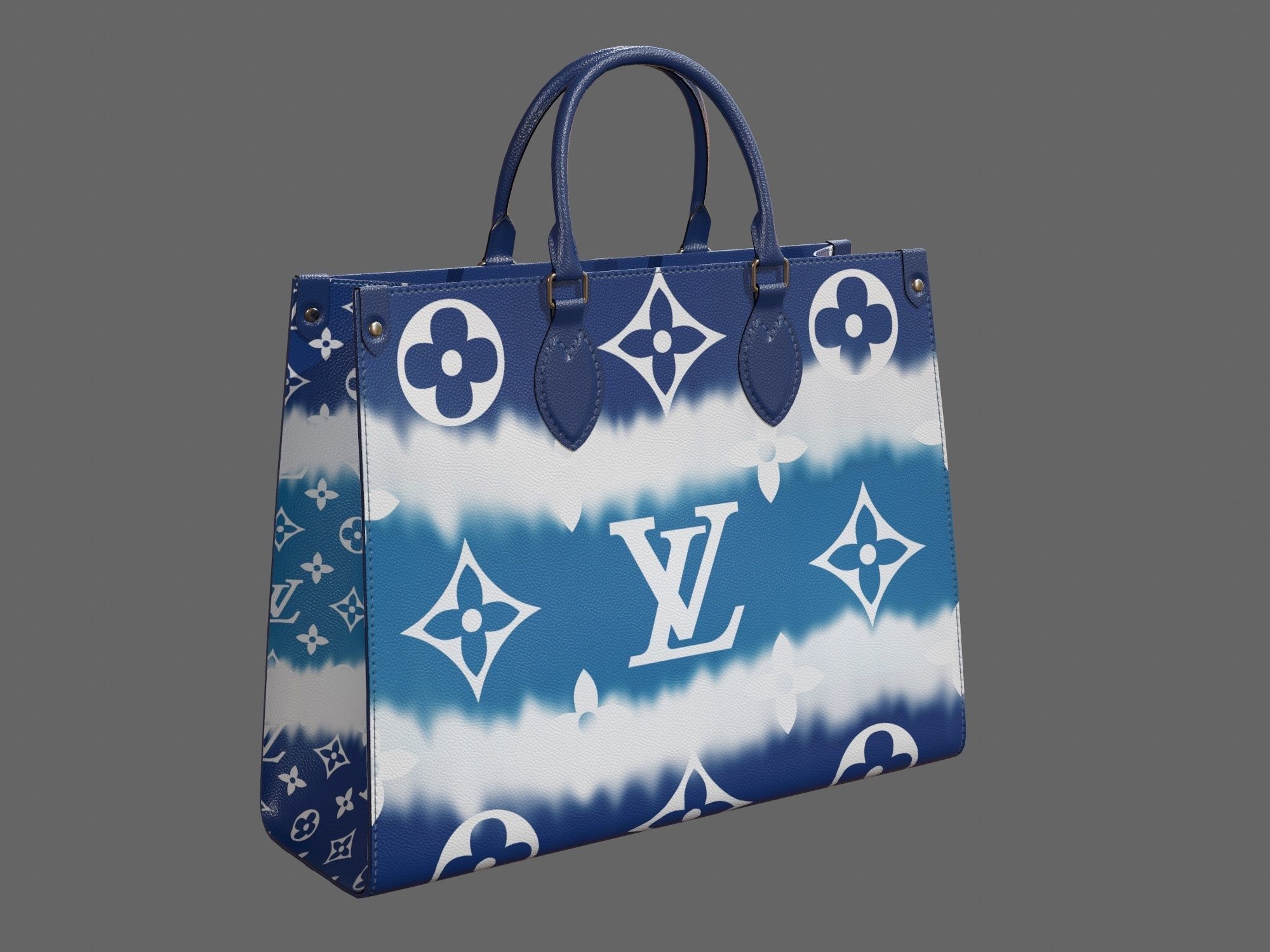 Louis Vuitton Bag Onthego Giant Monogram Blue Bleu Low-poly 3D model_1