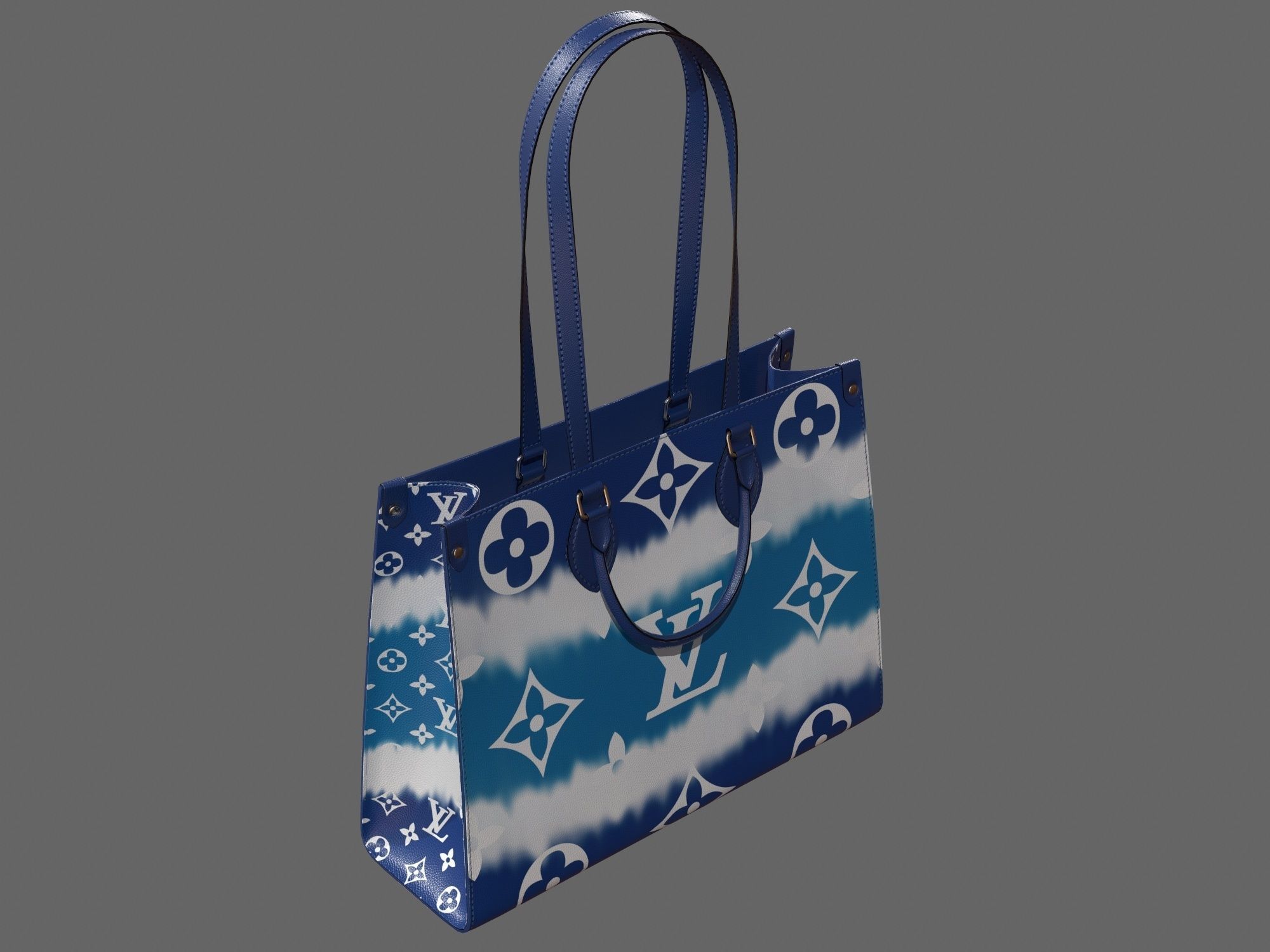 Louis Vuitton Bag Onthego Giant Monogram Blue Bleu Low-poly 3D model_6