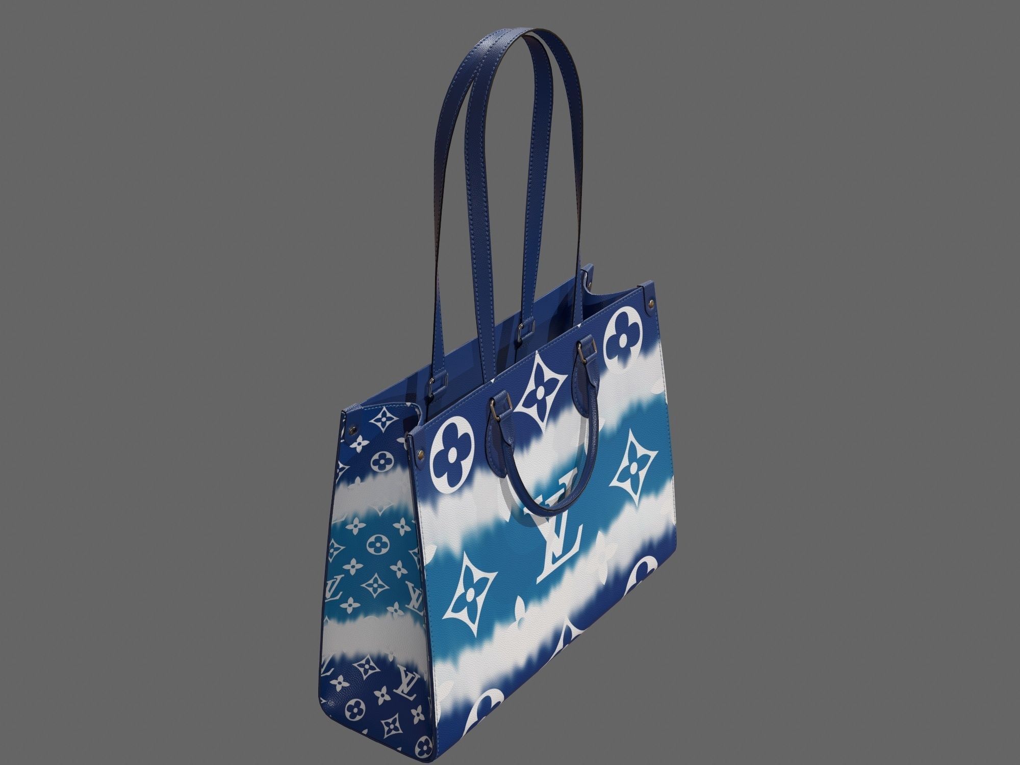Louis Vuitton Bag Onthego Giant Monogram Blue Bleu Low-poly 3D model_8