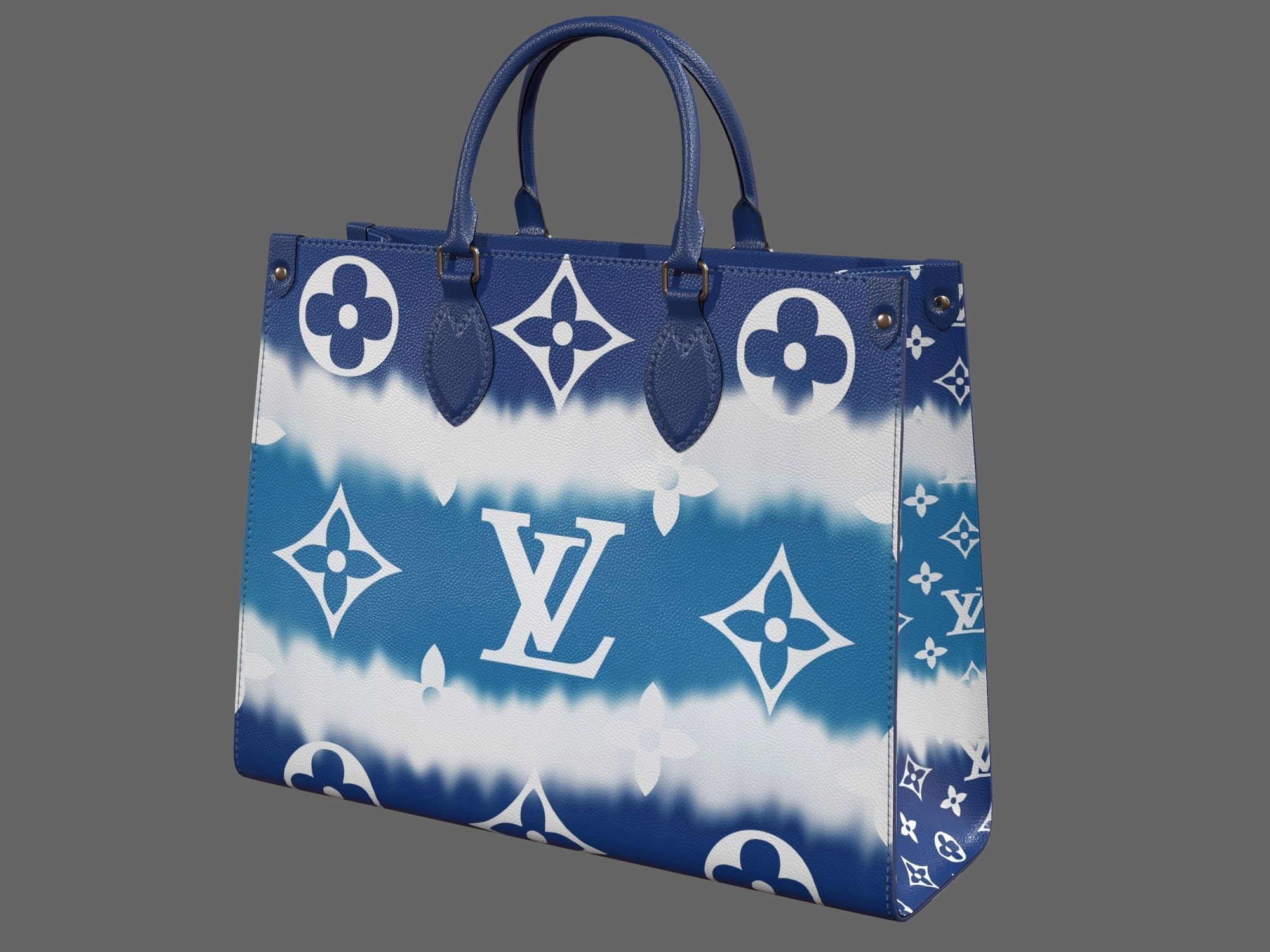 Louis Vuitton Bag Onthego Giant Monogram Blue Bleu Low-poly 3D model_3