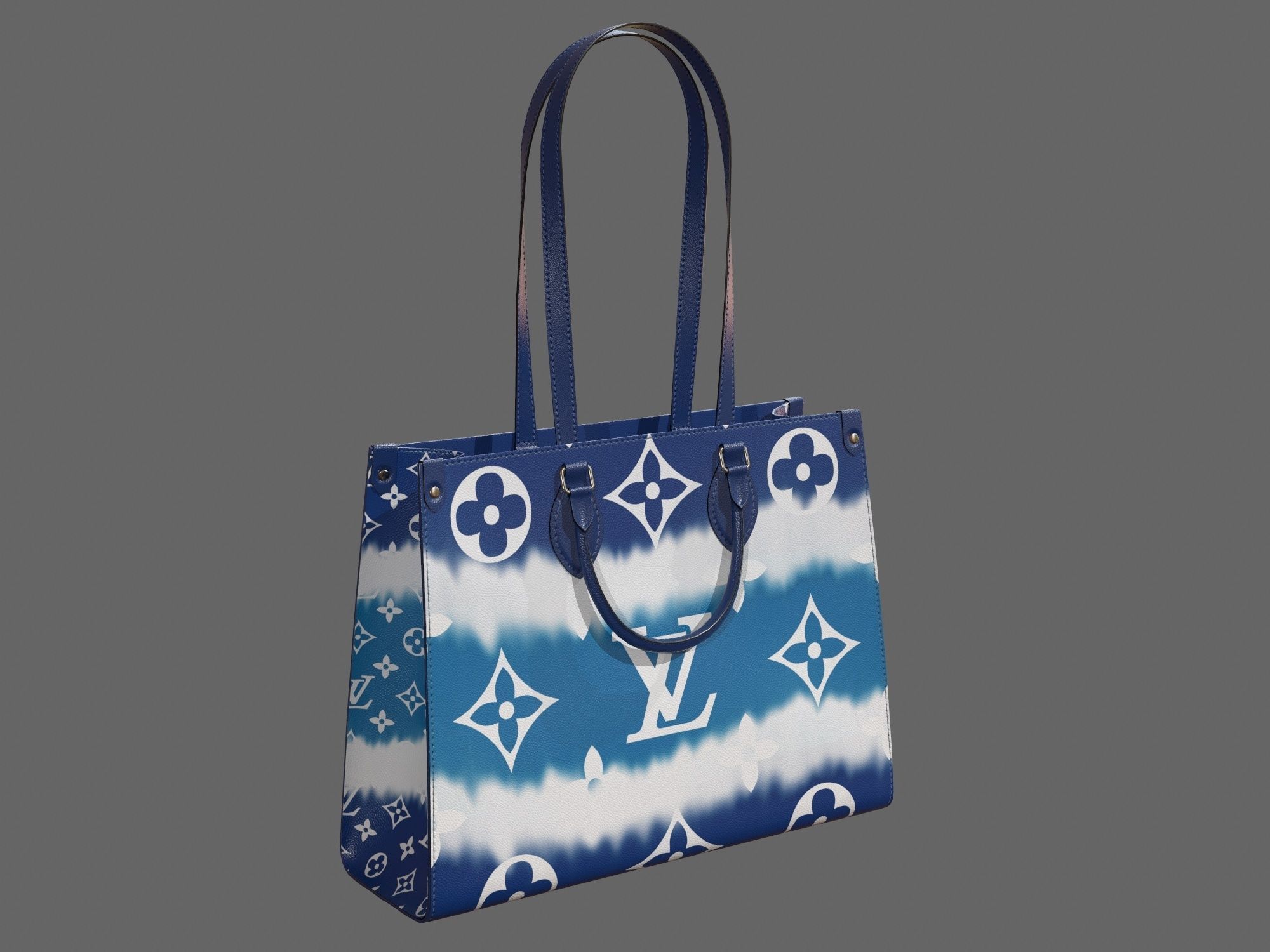 Louis Vuitton Bag Onthego Giant Monogram Blue Bleu Low-poly 3D model_2