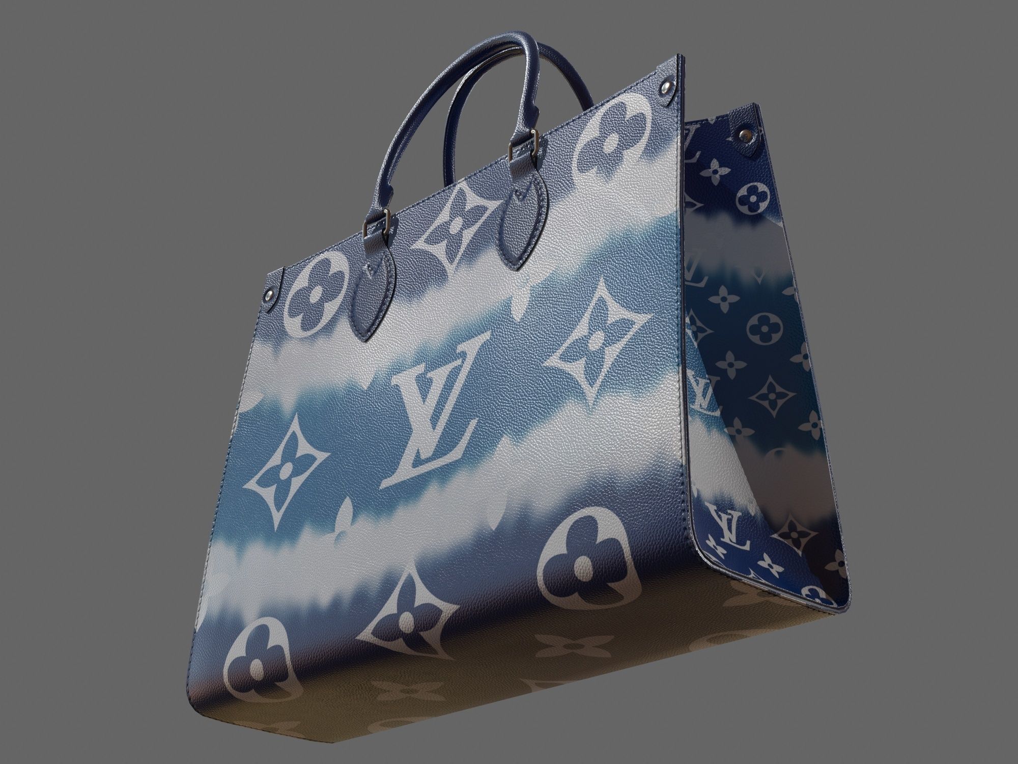 Louis Vuitton Bag Onthego Giant Monogram Blue Bleu Low-poly 3D model_5