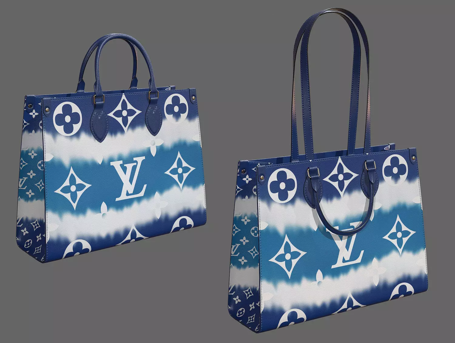 Louis Vuitton Bag Onthego Giant Monogram Blue Bleu Low-poly 3D model_0