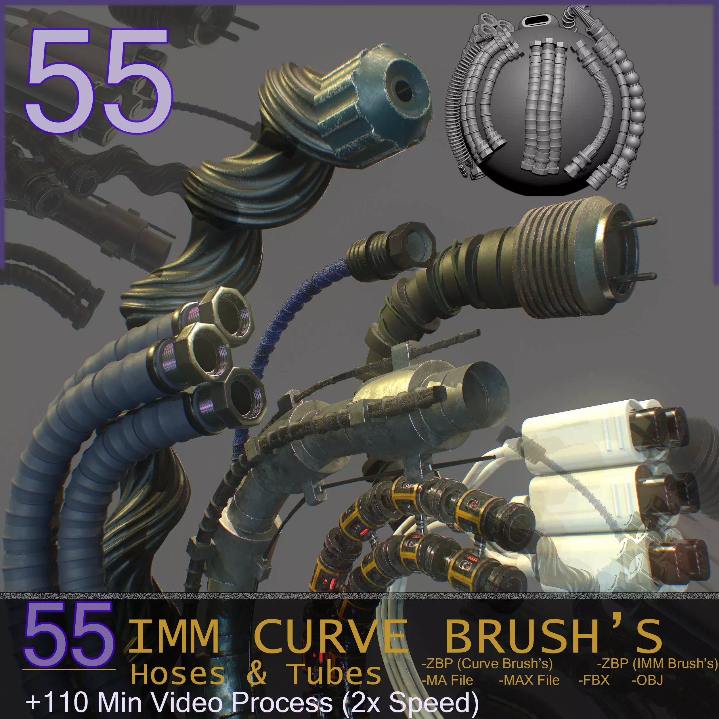 55 IMM Brushes Hoses And Tubes Low-poly 3D model_0