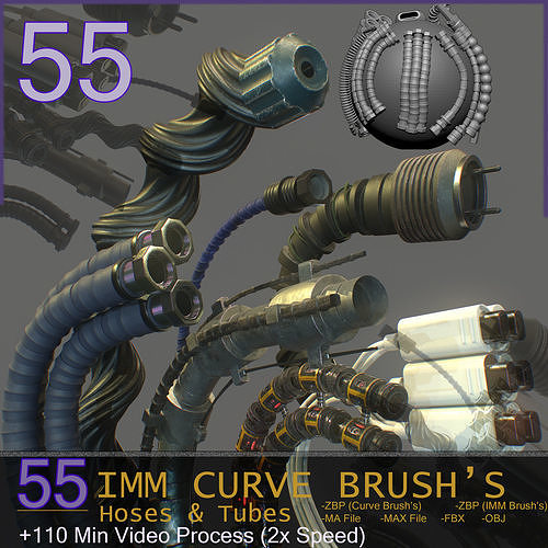 55 IMM Brushes Hoses And Tubes Low-poly 3D model
