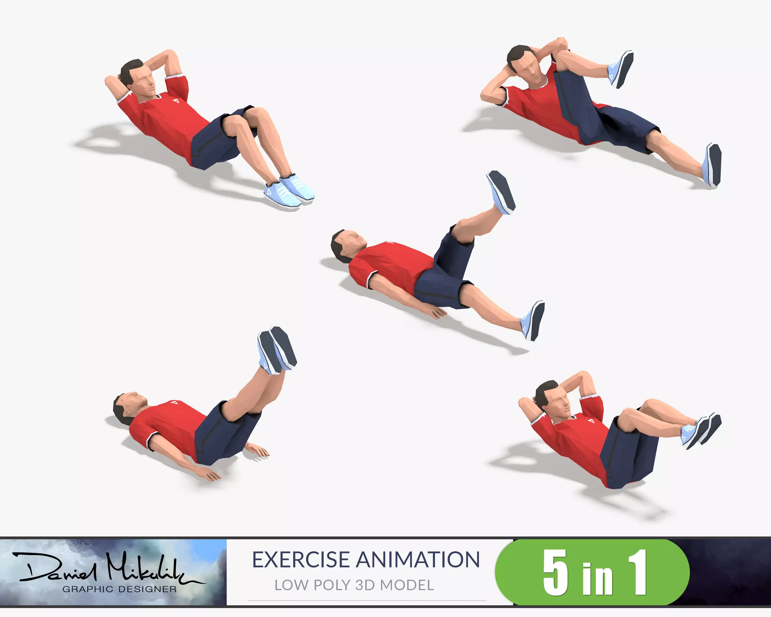 5 Exercise Animations Small Pack Low-poly 3D model