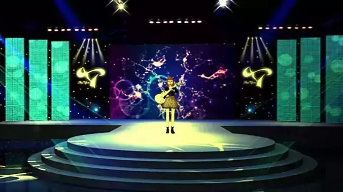 Character Model stage with lights and woman on stage