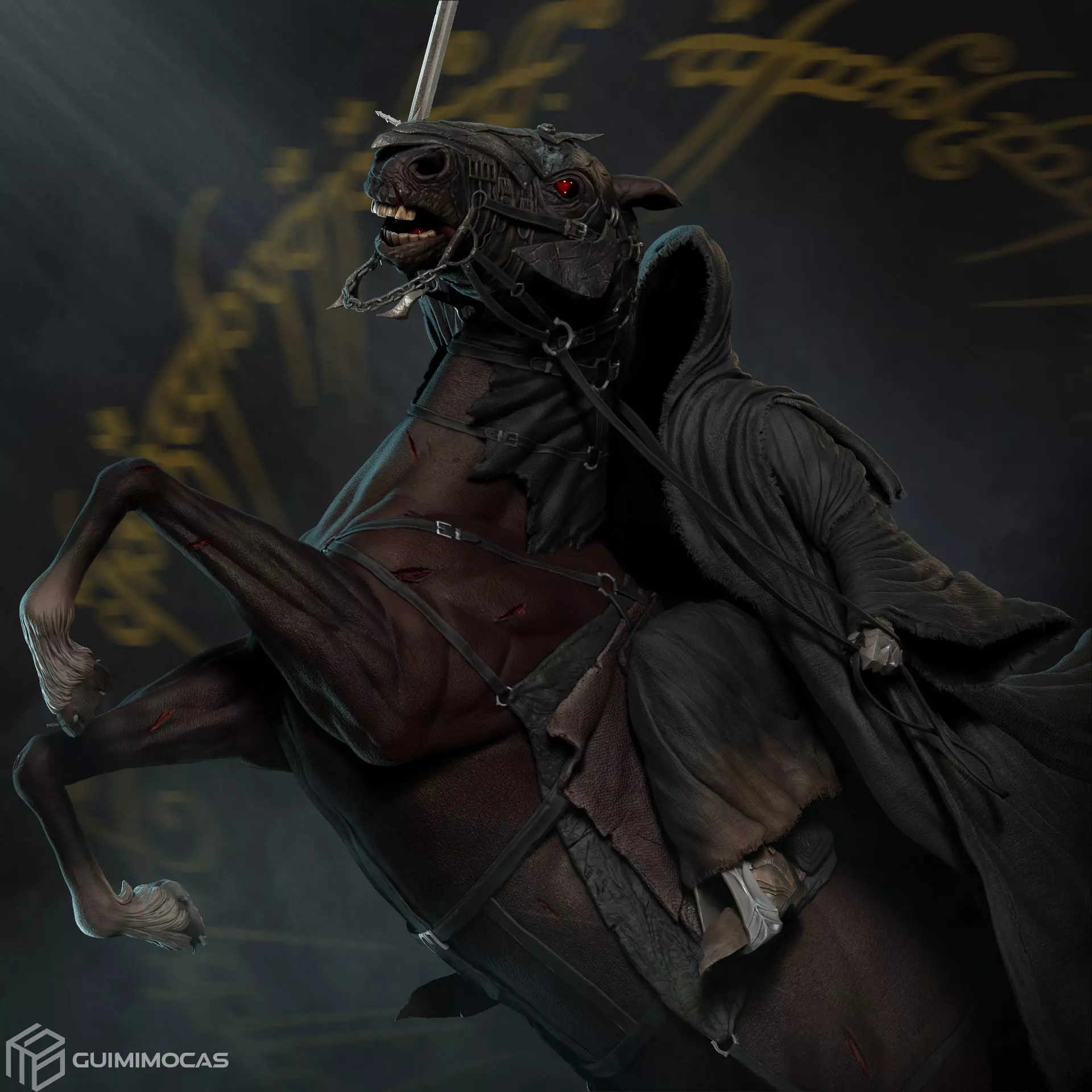 Nazgul 3D model statue of lord of rings on horse 3D print model_0