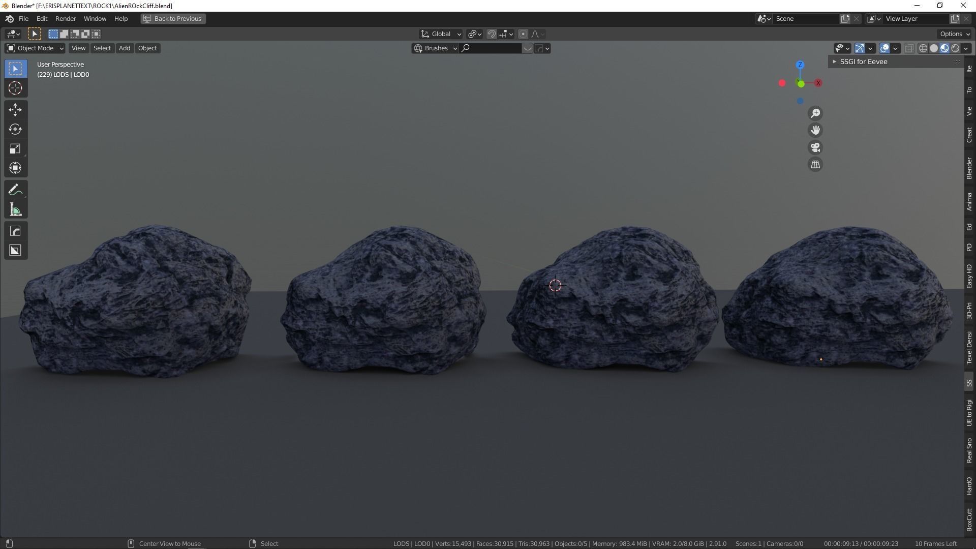 Hand Sculpted Alien Low Poly Rock CLiff - PBR  4k textures LODS Low-poly 3D model_1