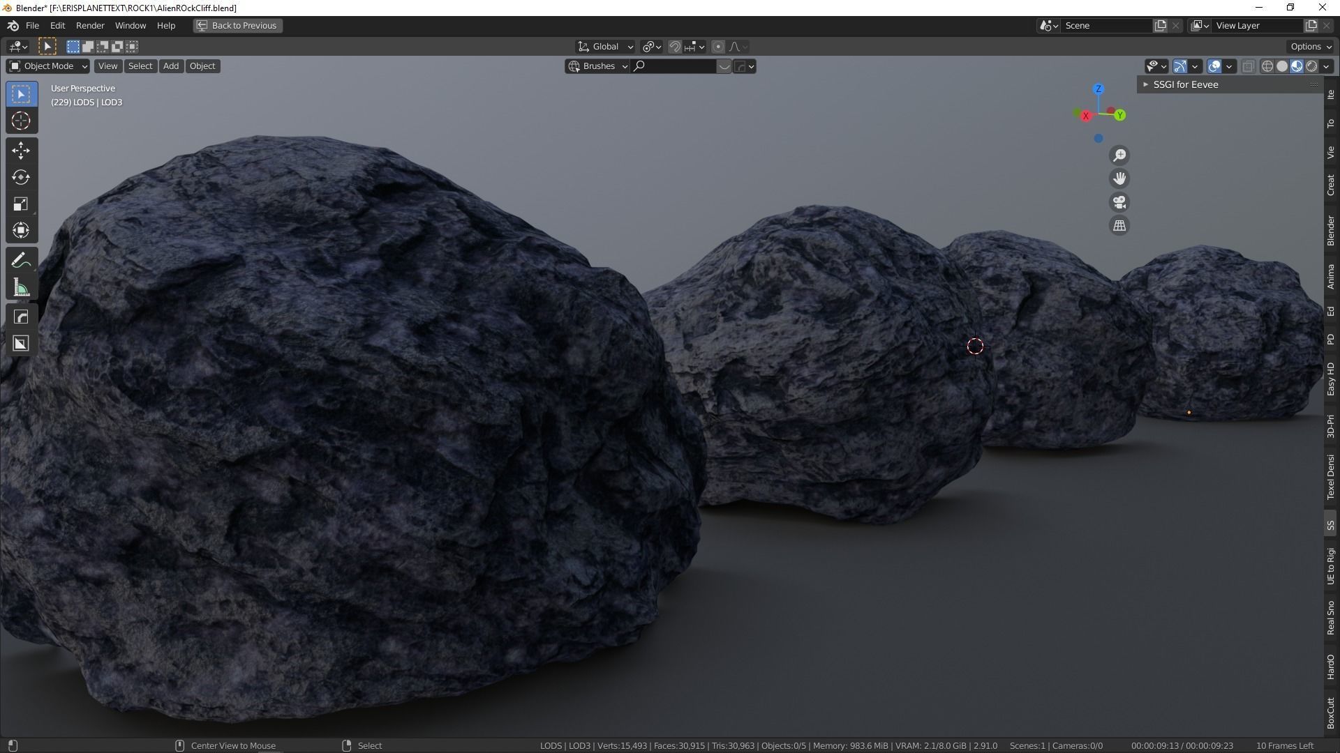 Hand Sculpted Alien Low Poly Rock CLiff - PBR  4k textures LODS Low-poly 3D model_3