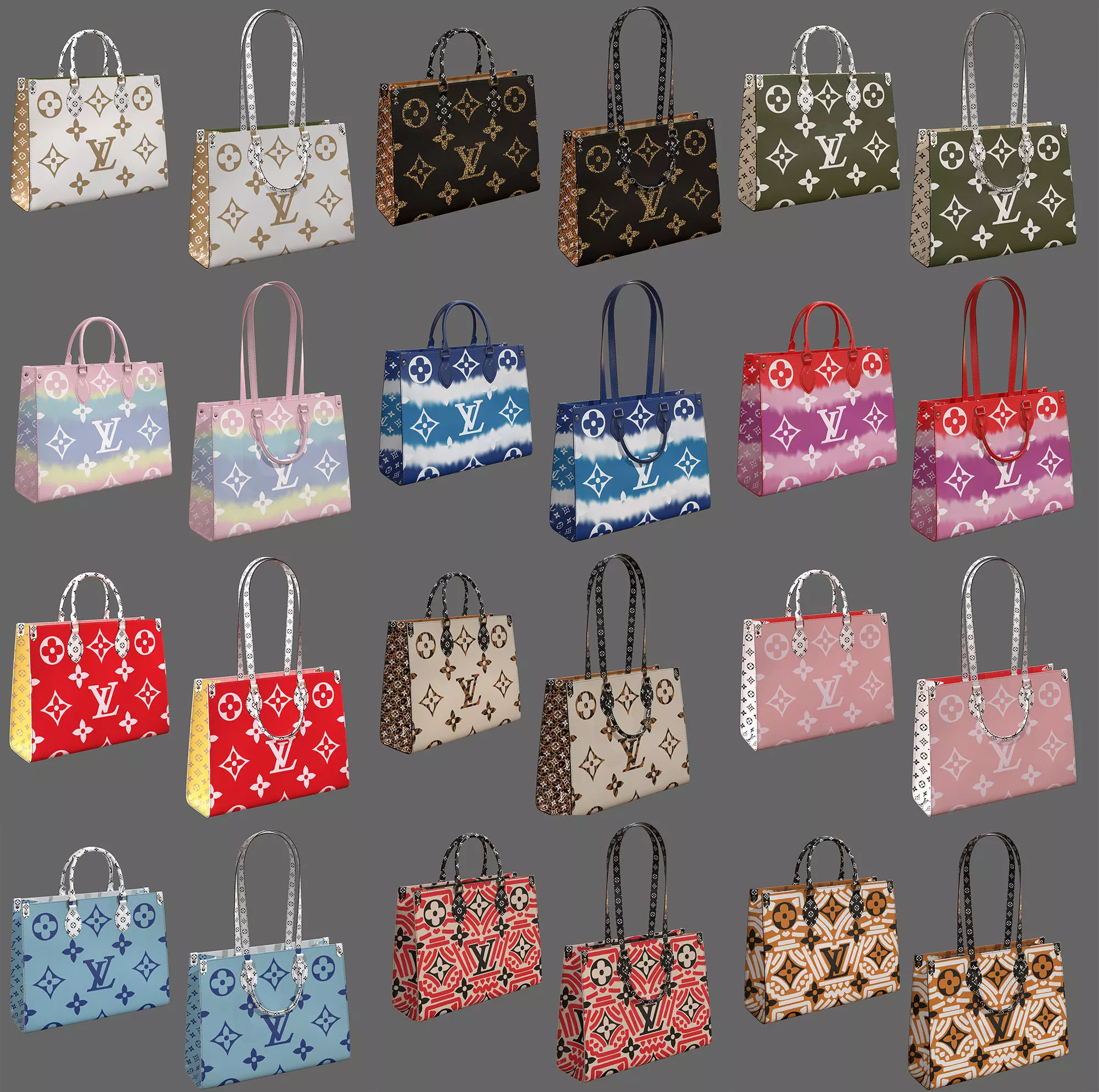 Louis Vuitton Onthego 12 Bags 3D Model Collection_0
