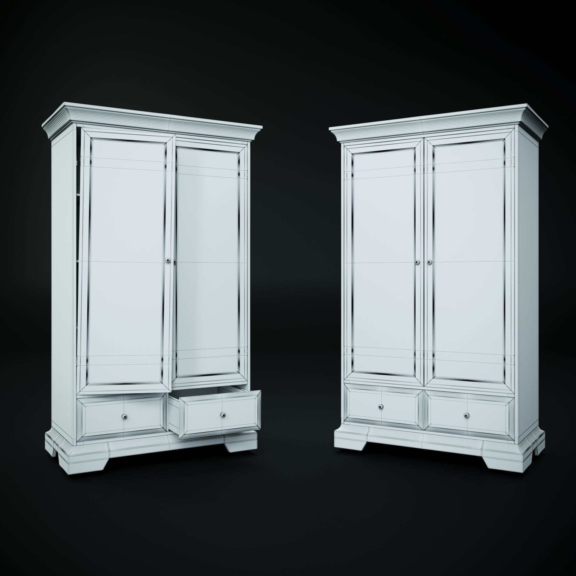 Cabinet old wooden wardrobe 3D model_3