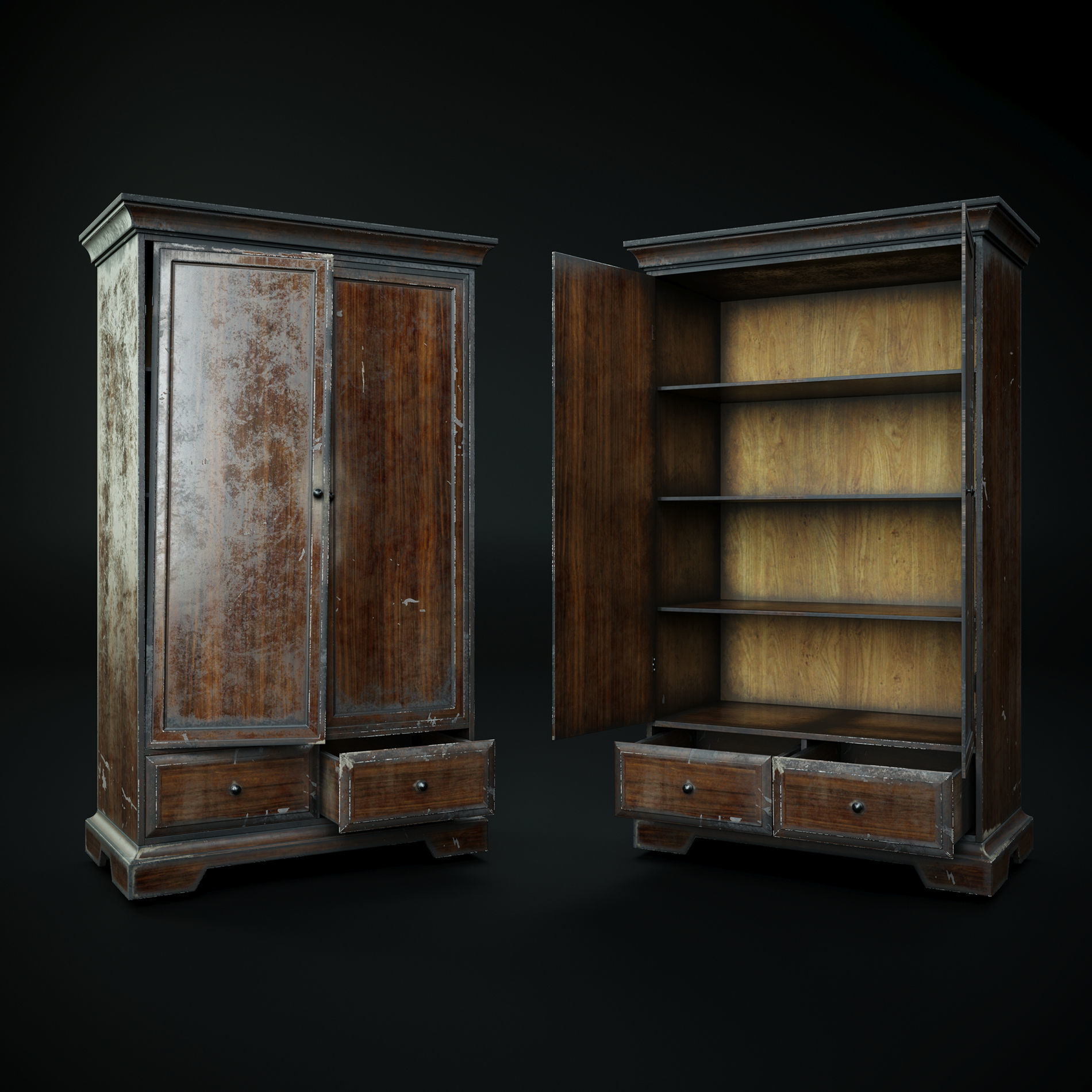 Cabinet old wooden wardrobe 3D model_1