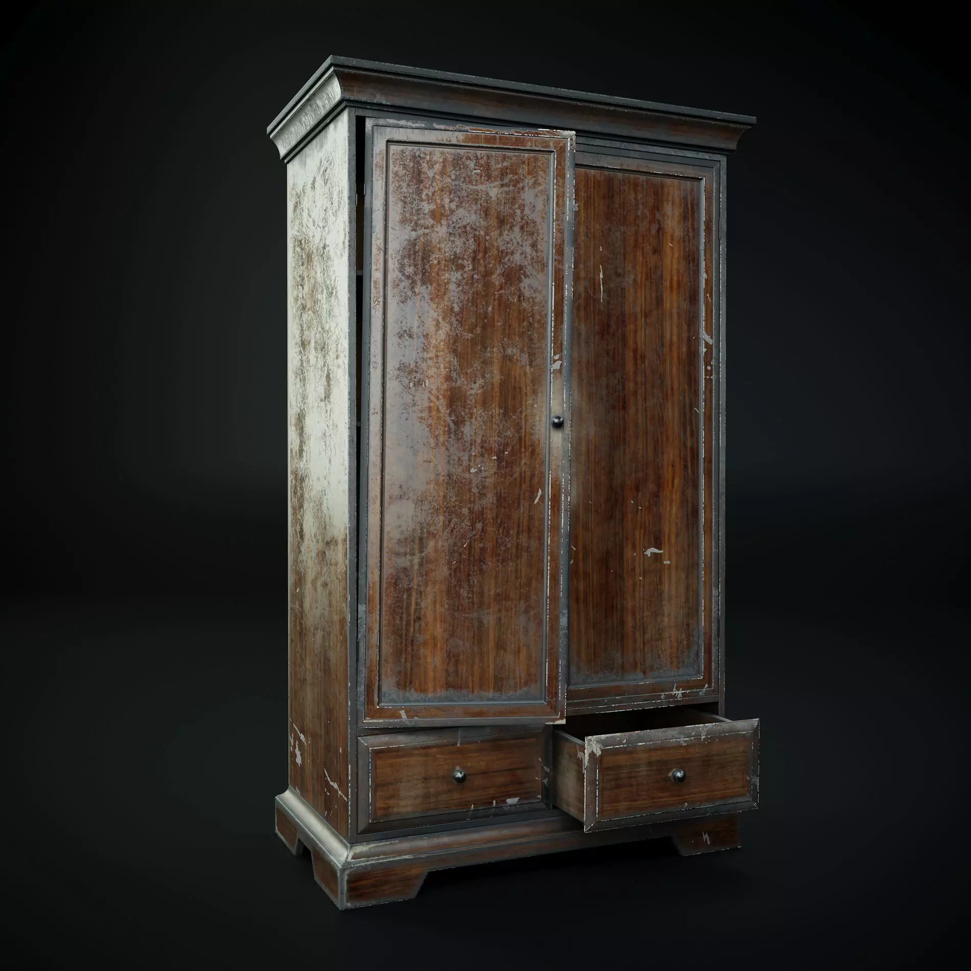 Cabinet old wooden wardrobe 3D model_0