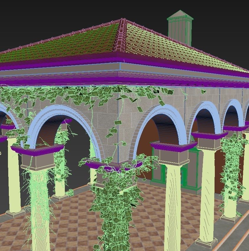 Gazebo courtyard with columns and ivy 3D model_3