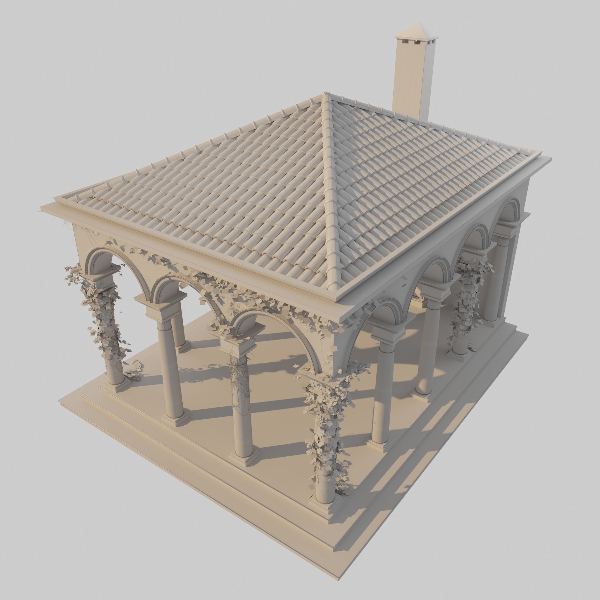 Gazebo courtyard with columns and ivy 3D model_11