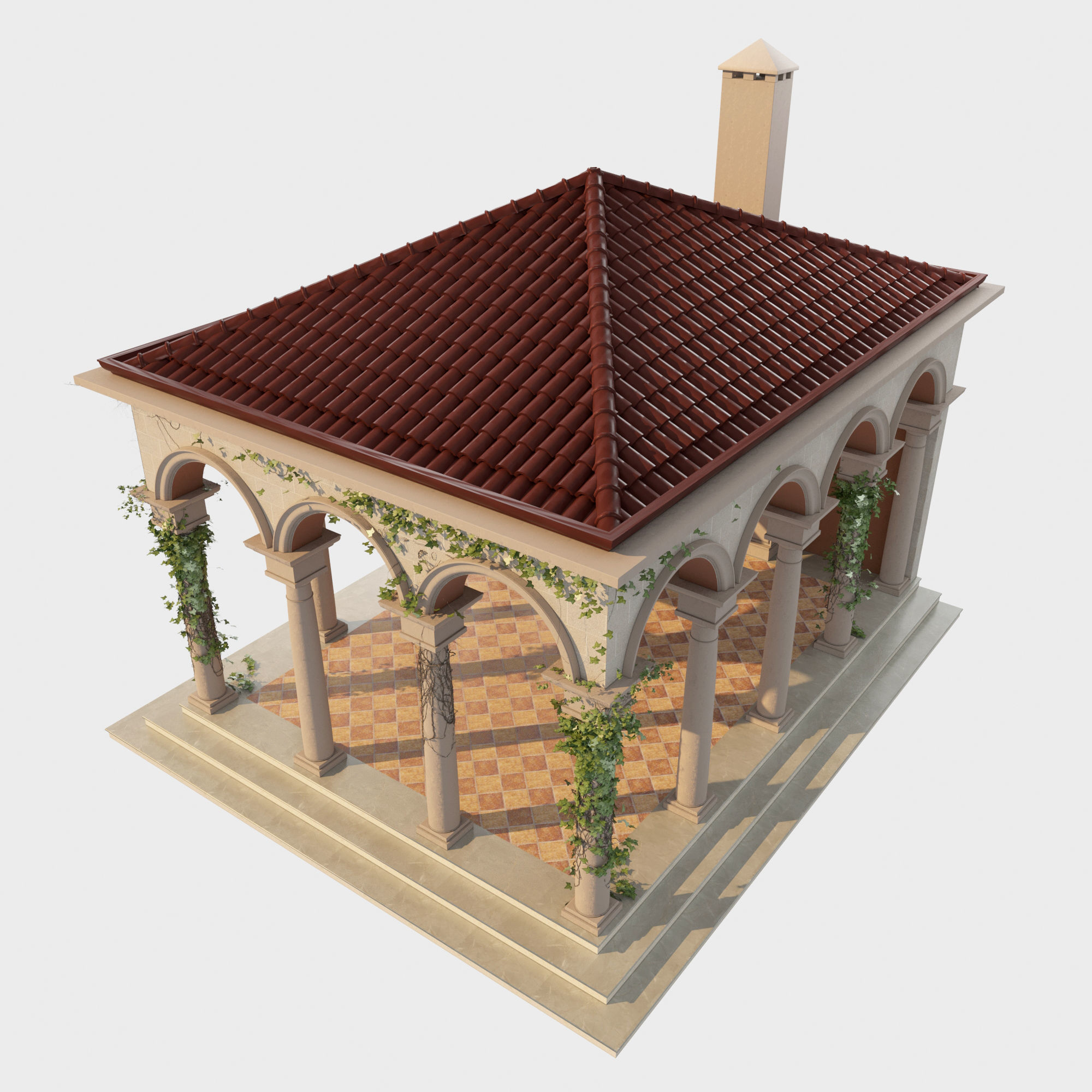 Gazebo courtyard with columns and ivy 3D model_9