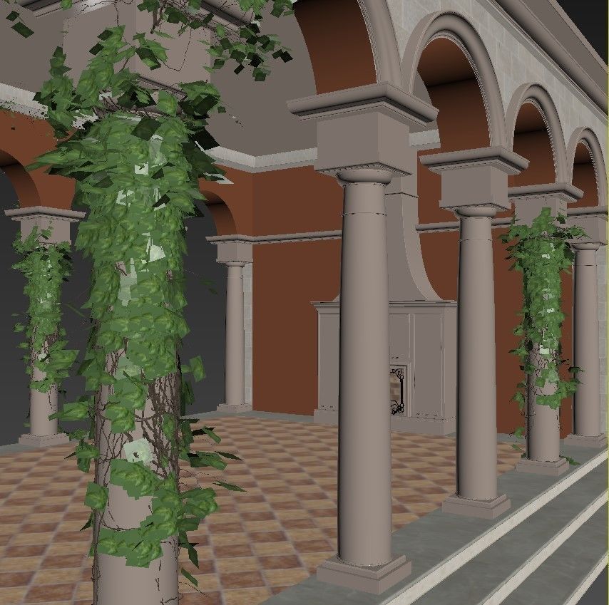 Gazebo courtyard with columns and ivy 3D model_4