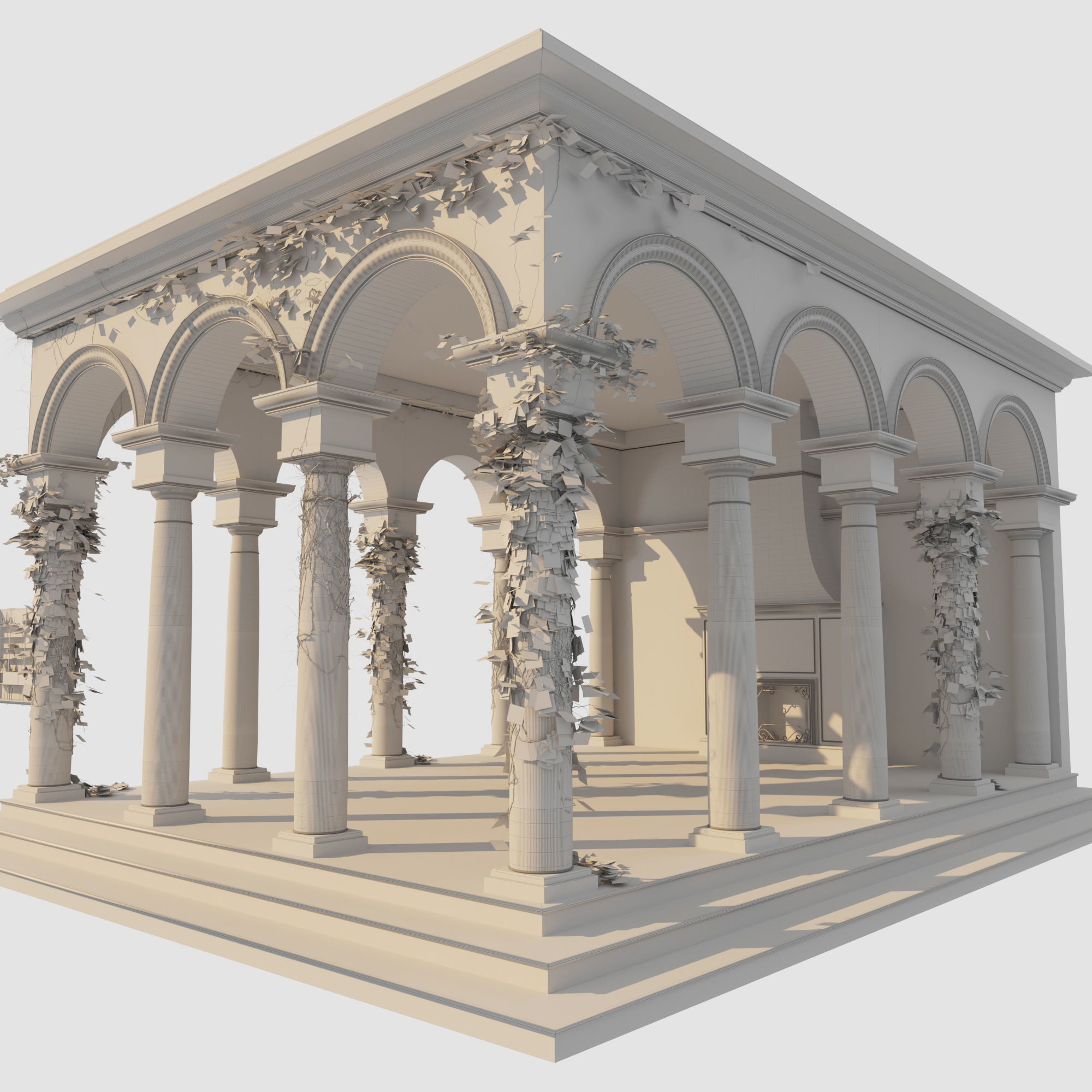 Gazebo courtyard with columns and ivy 3D model_10