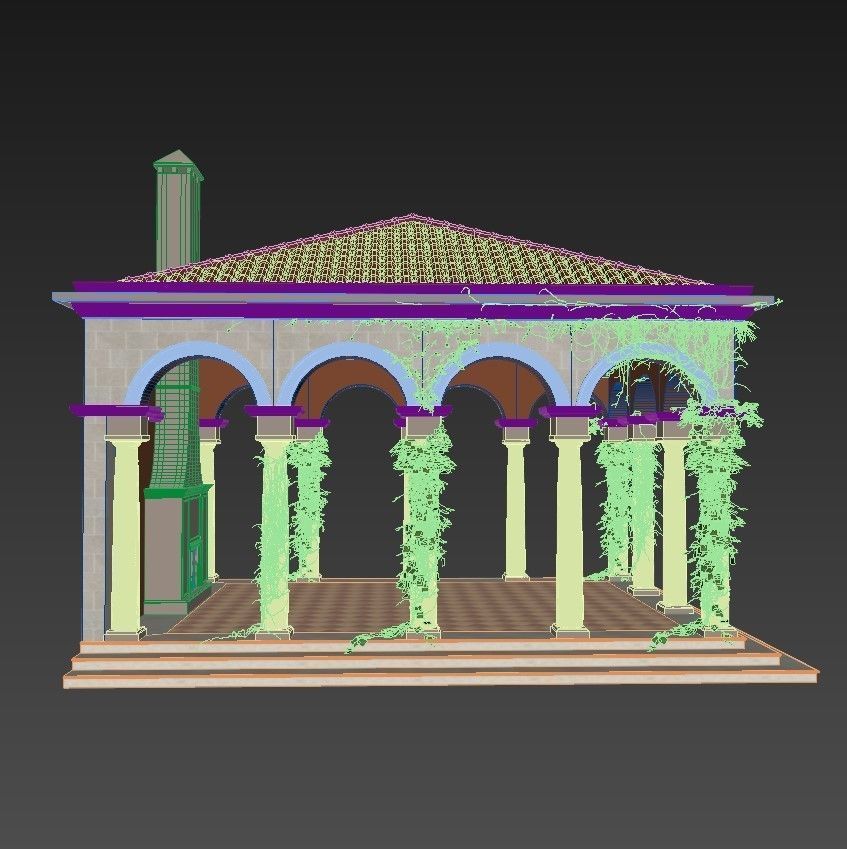 Gazebo courtyard with columns and ivy 3D model_6