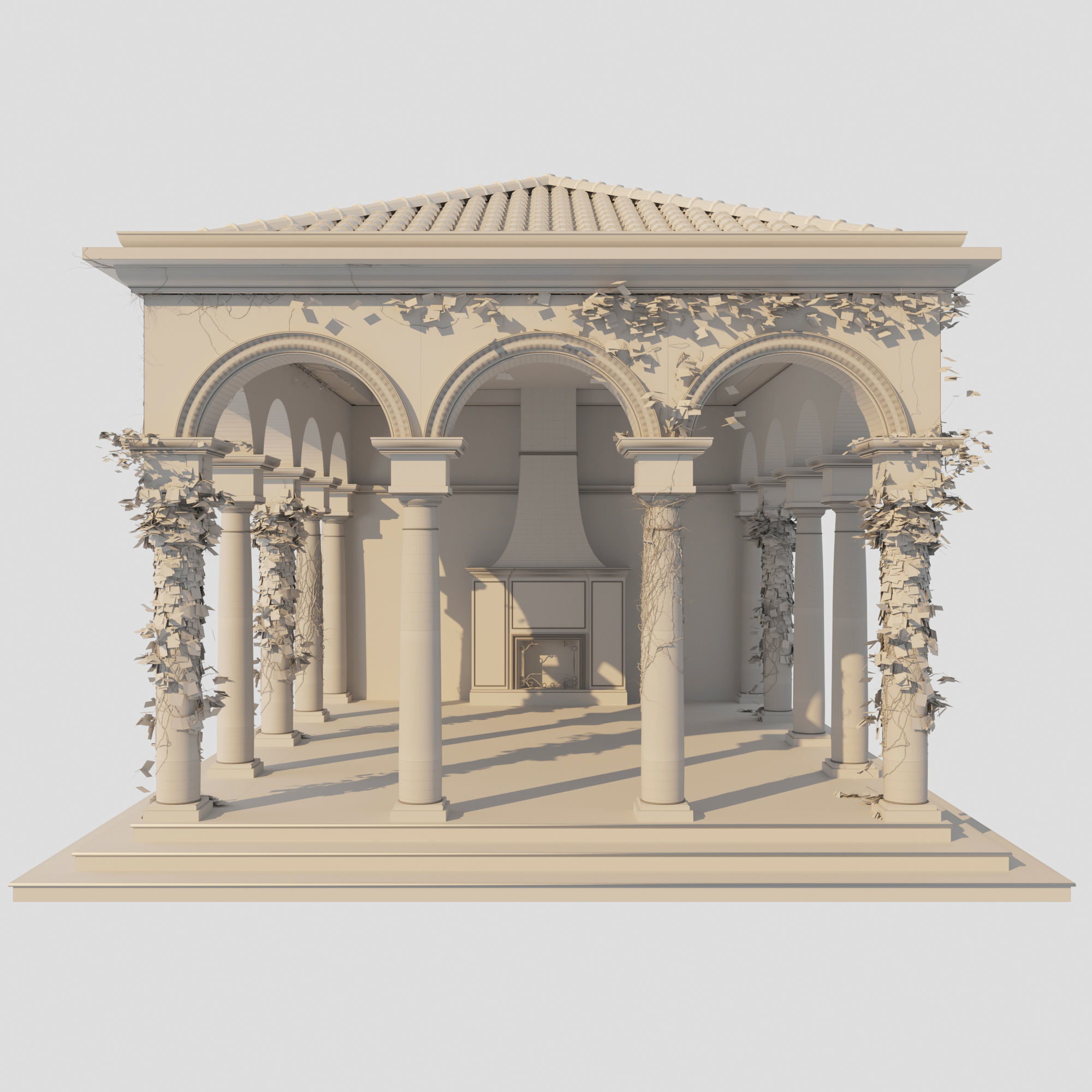 Gazebo courtyard with columns and ivy 3D model_12